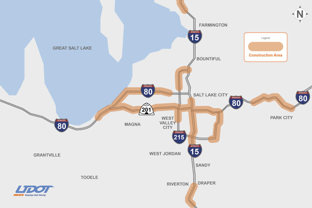 Map of Enhanced Freeway Striping project taking place throughout the state of Utah