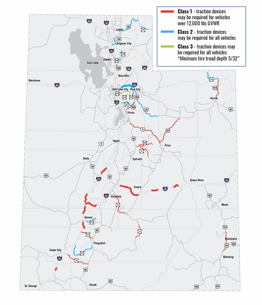 Map of Routes Requiring Traction Devices